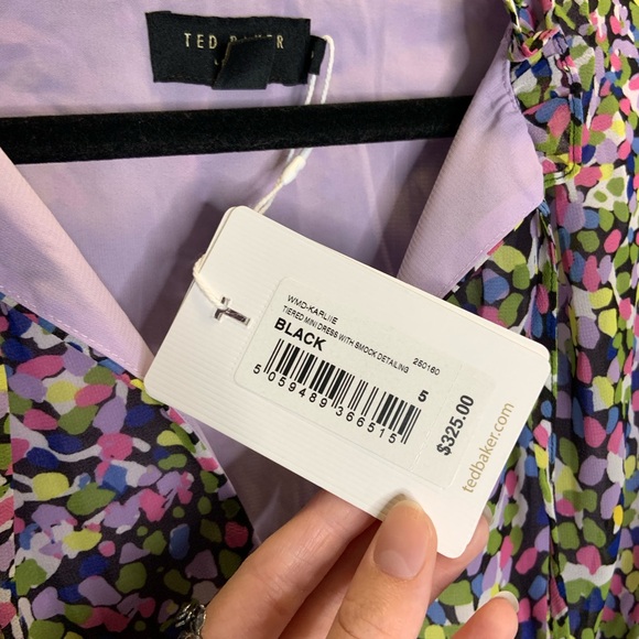 Ted Baker London Karlie Multicolor Black Smocked Detail Tiered Mini Dress 14 New - Picture 11 of 14
